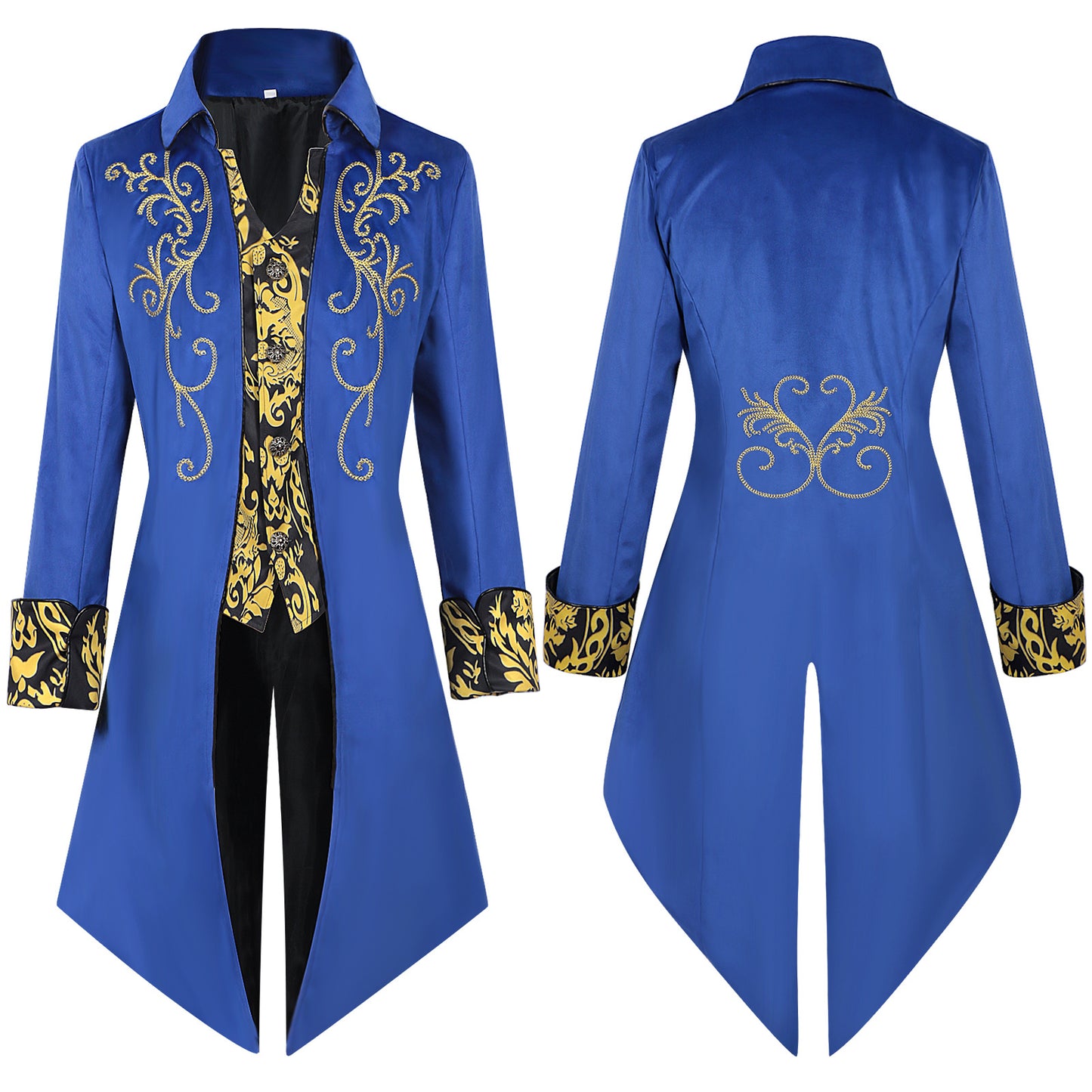 Men Vintage Steampunk Costume Tailcoat Jacket Gothic Victorian Retro Silver Edge Tuxedo Suit