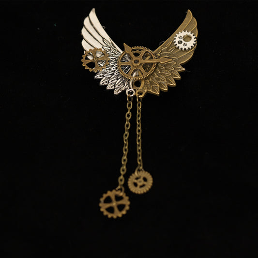 Mechanical Wing Brooch Gear Clock Chain Jacket Lapel Pin