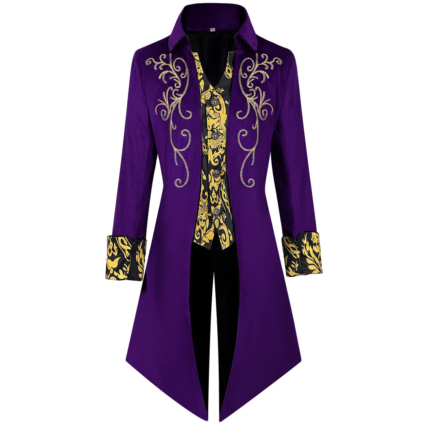 Men Vintage Steampunk Costume Tailcoat Jacket Gothic Victorian Retro Silver Edge Tuxedo Suit