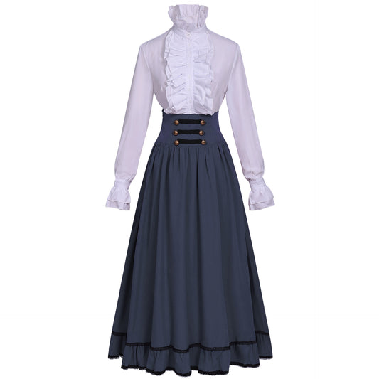 Victorian Ruffle Blouse & High Waist Long Skirt – Renaissance Costume Separates