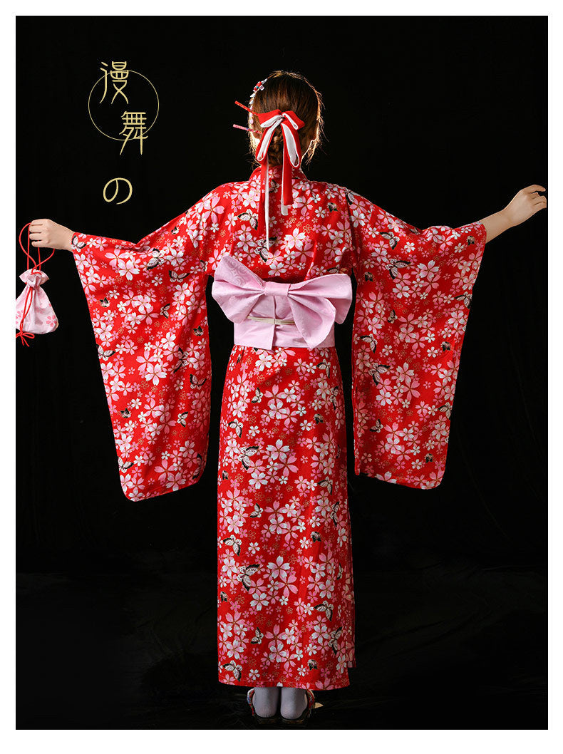 Japanese Women Kimono Robe – Cotton Yukata with Gold Foil Print, Traditional Home Loungewear