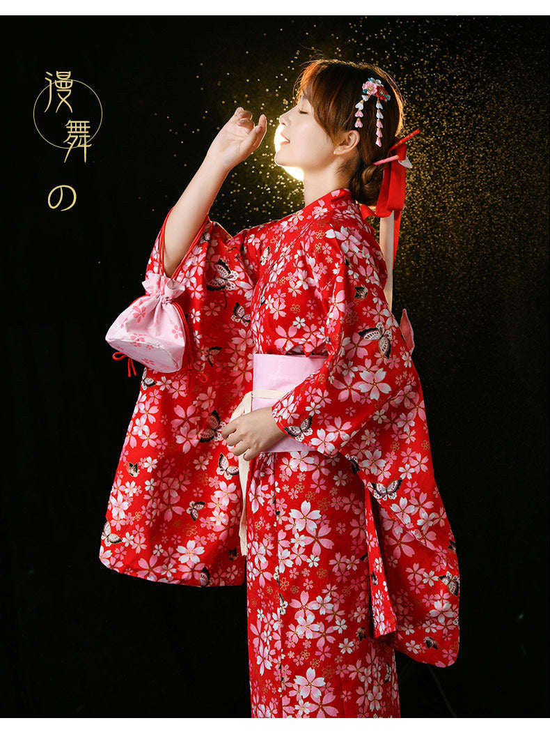 Japanese Women Kimono Robe – Cotton Yukata with Gold Foil Print, Traditional Home Loungewear