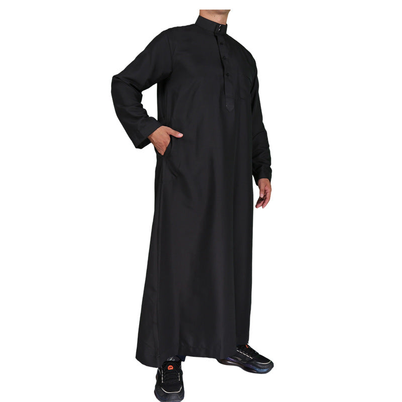 Mens Muslim Clothing Saudi Arab Long Sleeve Thobe Islamic Jubba Kaftan Long Robe Black Bisht