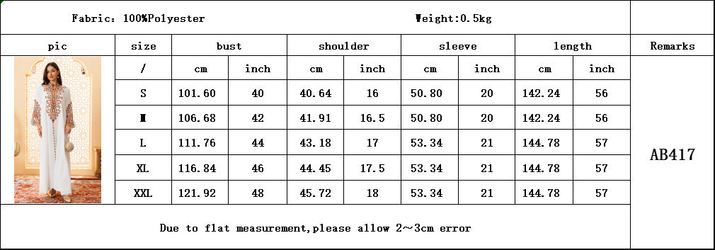Muslim Women Embroidered Robe Autumn Winter Fashion Arab Dress Middle East Clothing Plus Size