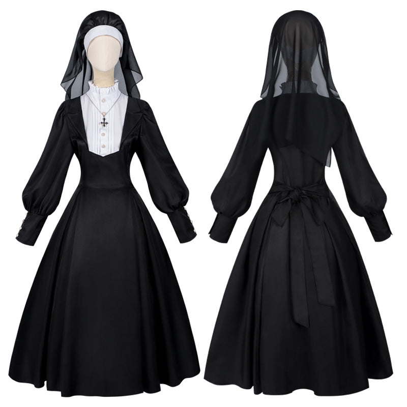 Halloween Cosplay Adult Women Priest Costume Lady Sister Cosplay Dress Full Set