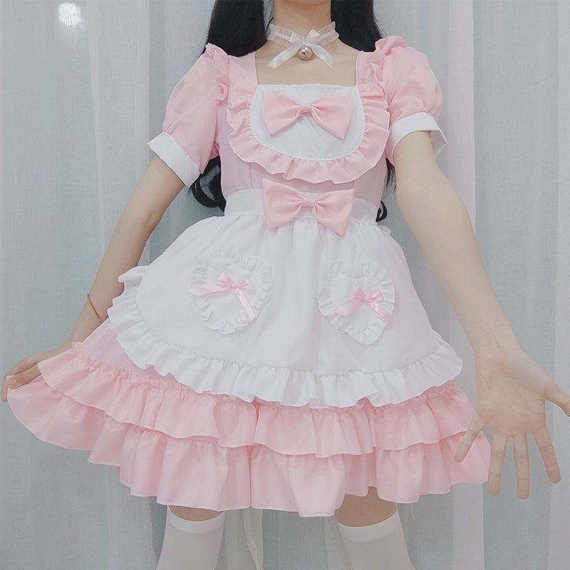 Japanese Anime Sexy Cream Sweetheart Maid Dress & Blue Pure Lolita Dress Full Set