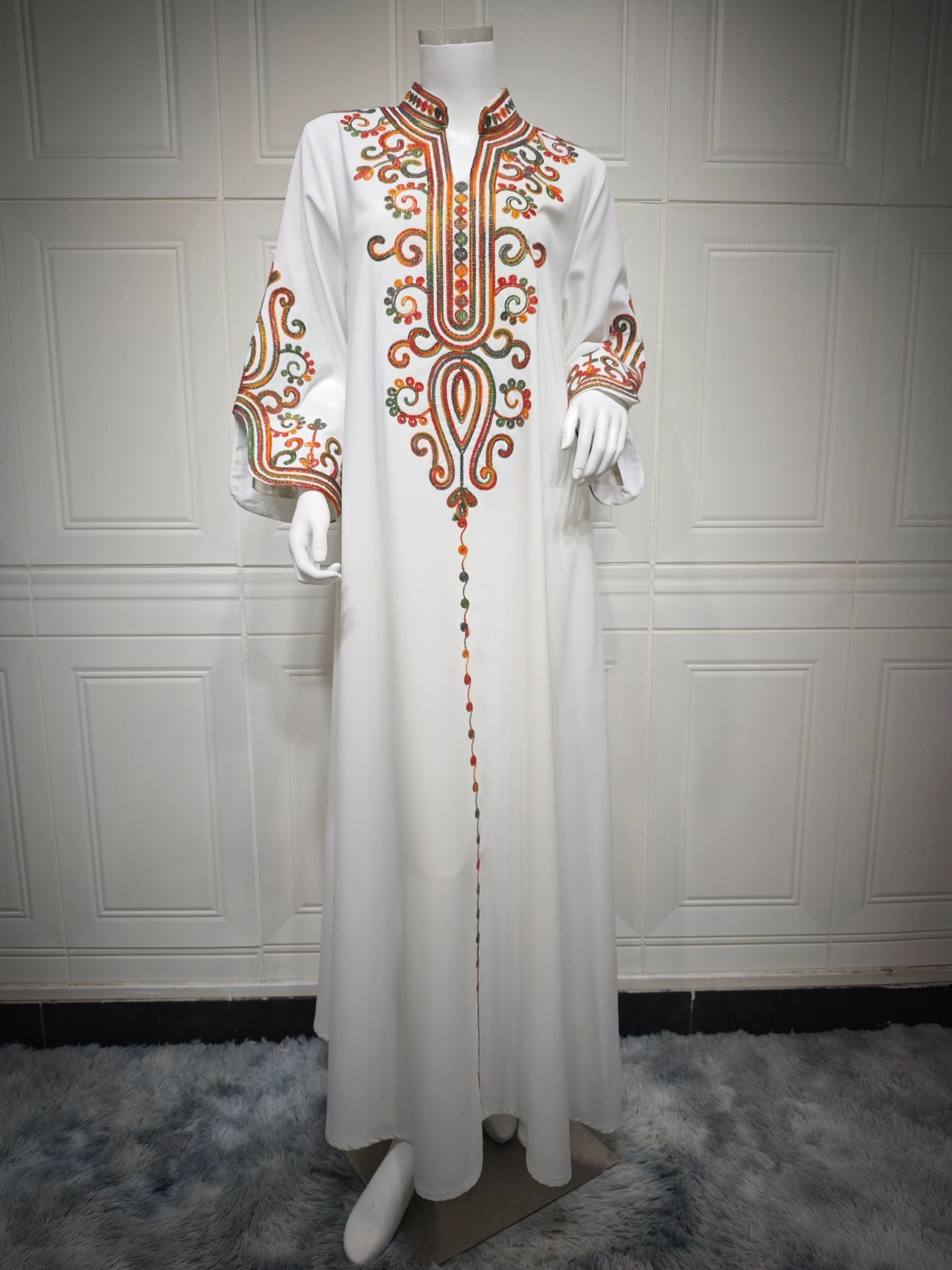 Muslim Women Embroidered Robe Autumn Winter Fashion Arab Dress Middle East Clothing Plus Size