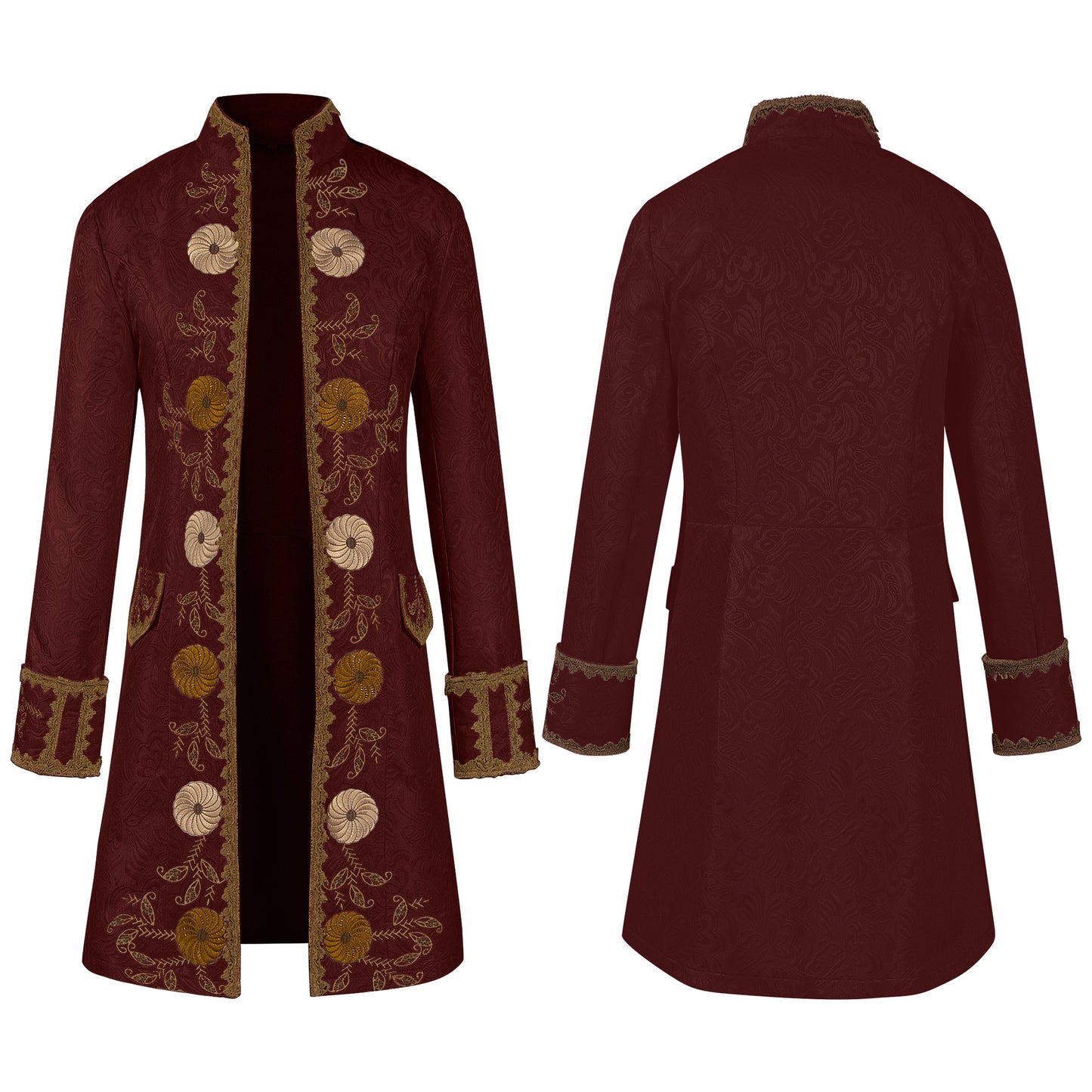 Luxury Vintage Jacquard Coat Medieval Retro Costume Steampunk Retro Men's Uniform Stand-up Collar Classic Bridgerton