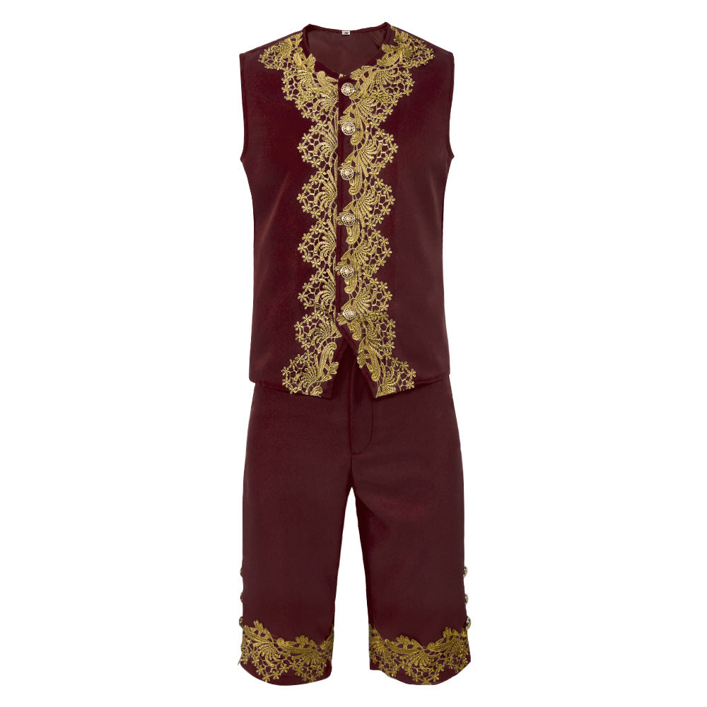 Men’s Court Prince Costume Medieval Retro Cosplay Embroidered Suit Full Set LARP