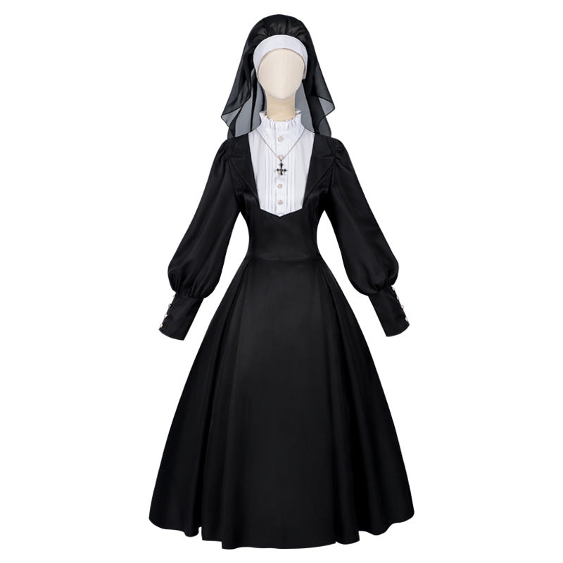 Halloween Cosplay Adult Women Priest Costume Lady Sister Cosplay Dress Full Set