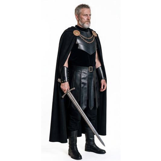 Men's Medieval Odyssey Black Knight Costume – Gothic Cape & Armour-Look Set