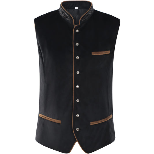Mens Vintage Velvet Vest Metal Button Tavern Waiter Oktoberfest Waistcoat