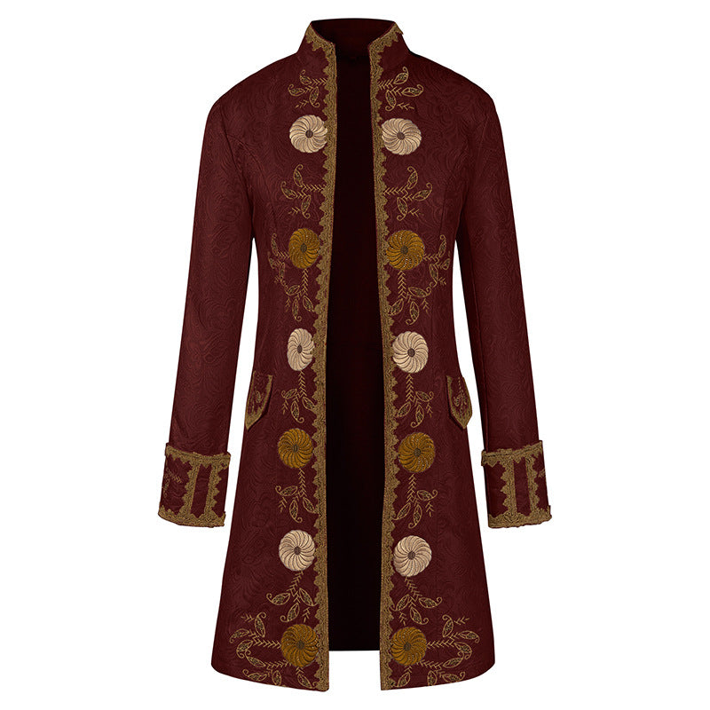 Luxury Vintage Jacquard Coat Medieval Retro Costume Steampunk Retro Men's Uniform Stand-up Collar Classic Bridgerton