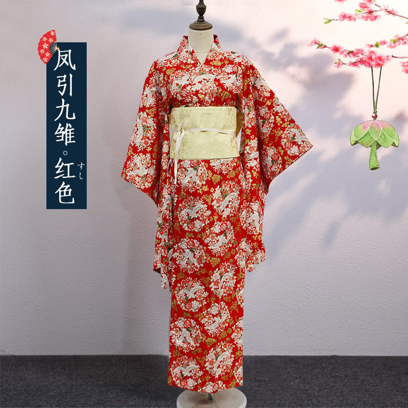 Japanese Women Kimono Robe – Cotton Yukata with Gold Foil Print, Traditional Home Loungewear