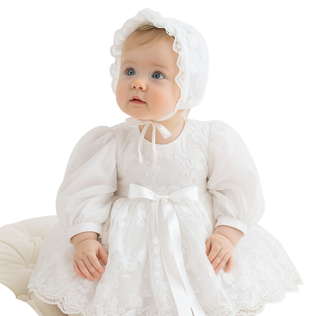 Long Sleeve Baby Girl Christening Dress – Spring Autumn Lace Princess Gown MEEJOY
