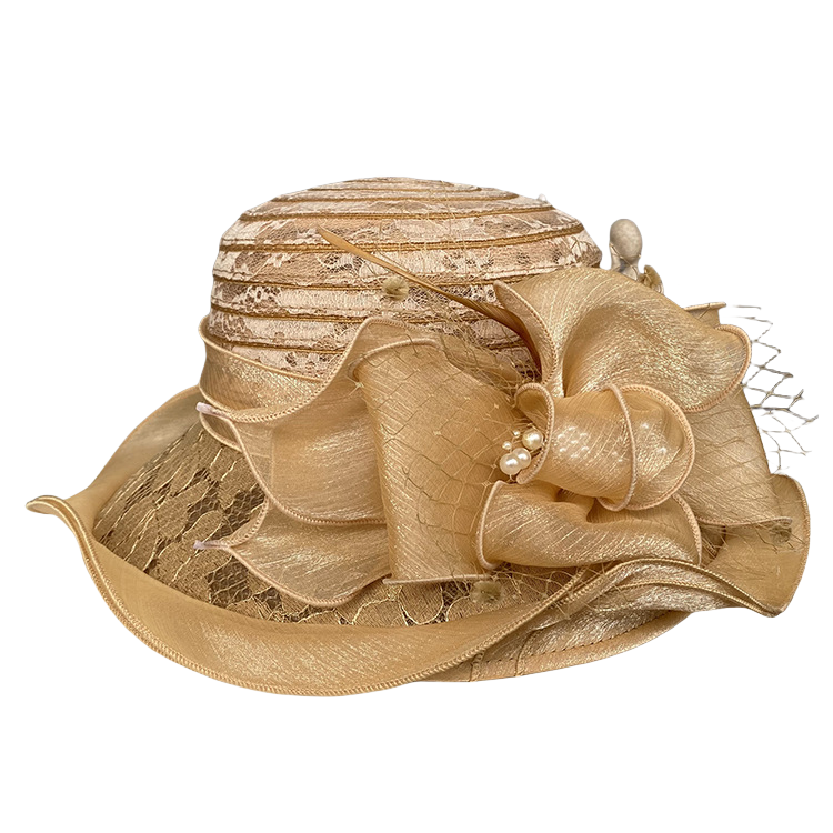 Lace Trim Sun Hat Elegant Pearl Floral Bucket Hat Women’s Summer Breathable UV Protection Hat