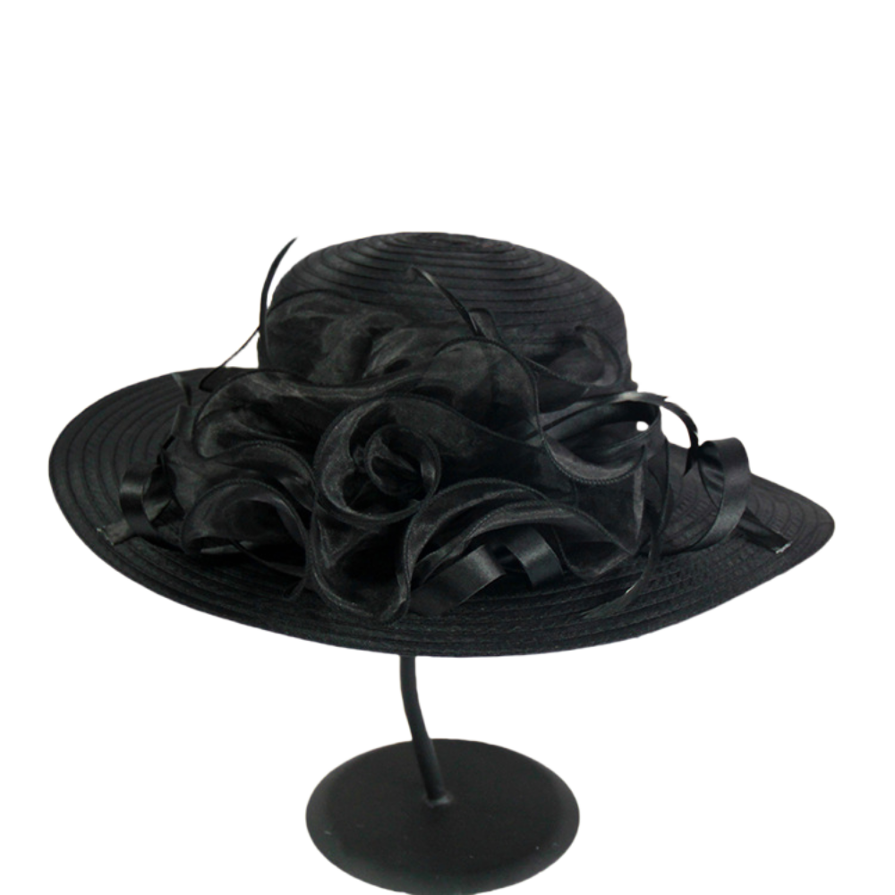 Elegant Women’s Spring Summer Organza Wide Brim Hat – Floral Mesh Sun Hat for Outdoor Events, Melbourne Cup, Fashion Outfits, Weddings, and UV Protection