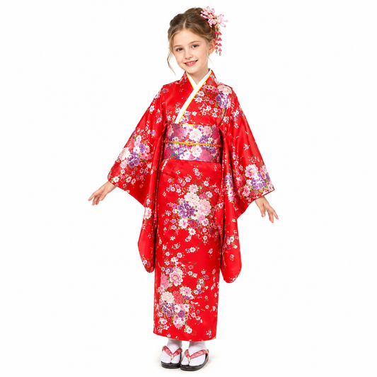 Girls Japanese Traditional Dress Kimono Robe Halloween Costume Book Week Suit
