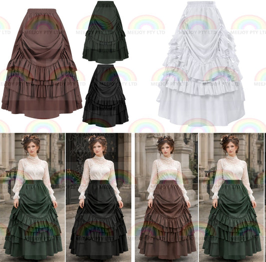 Womens Victorian Gothic Layered Skirt Renaissance Cosplay Party Costume