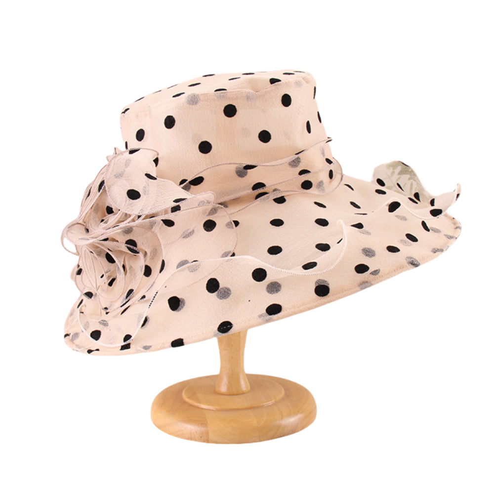 Elegant Women’s Wide Brim Sun Hat – Fold-able Floral & Polka Dot Summer Beach Hat for Outdoor Sun Protection and Garden Parties