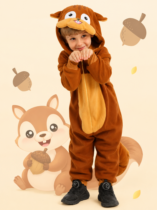 Kids Squirrel Costume Jumpsuit Book Week Woodland Fancy Dress