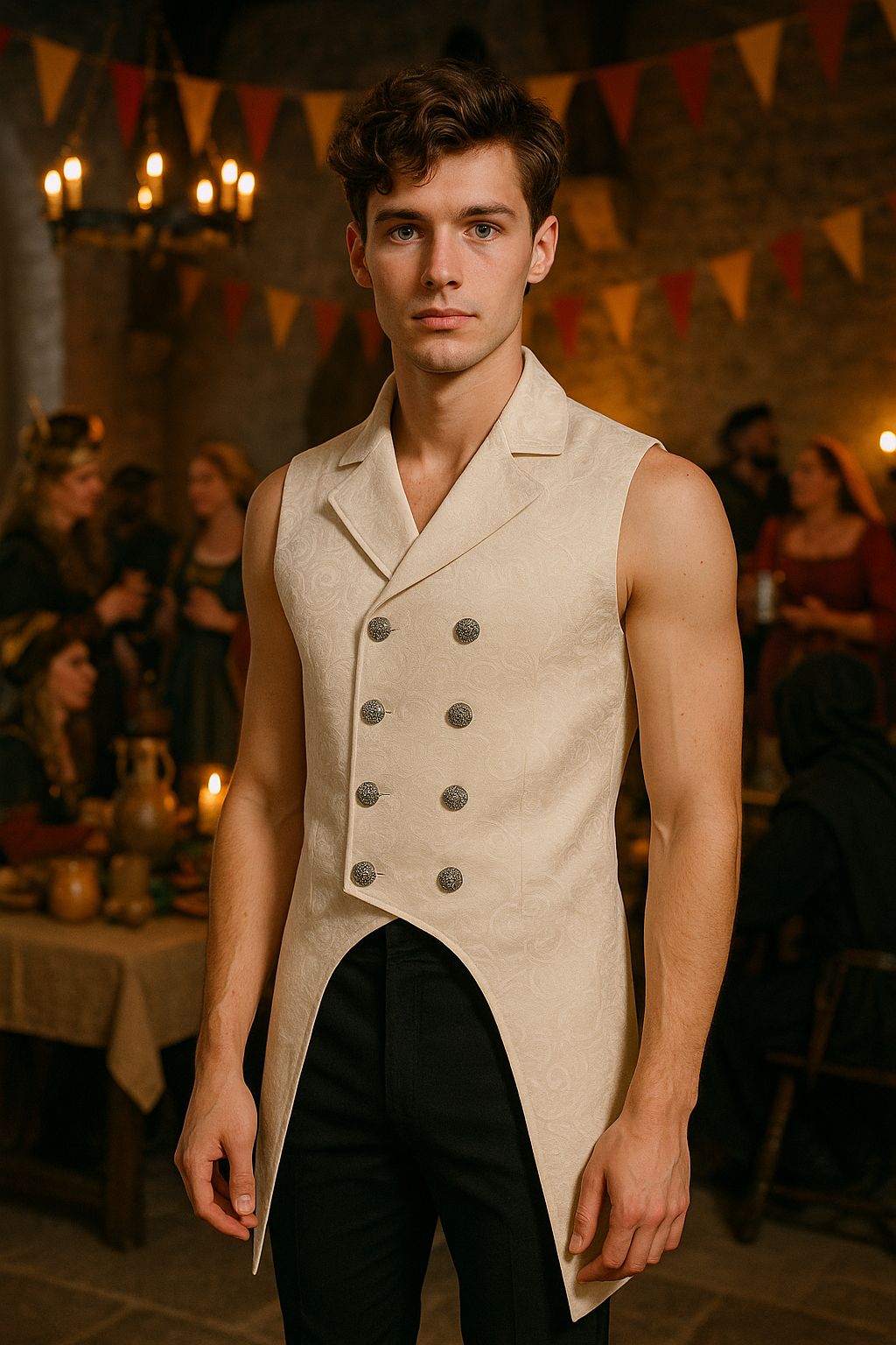 Men Medieval Renaissance Vest Waistcoat Gothic Steampunk Coat Halloween Costume