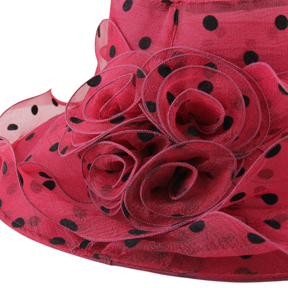 Elegant Women’s Wide Brim Sun Hat – Fold-able Floral & Polka Dot Summer Beach Hat for Outdoor Sun Protection and Garden Parties