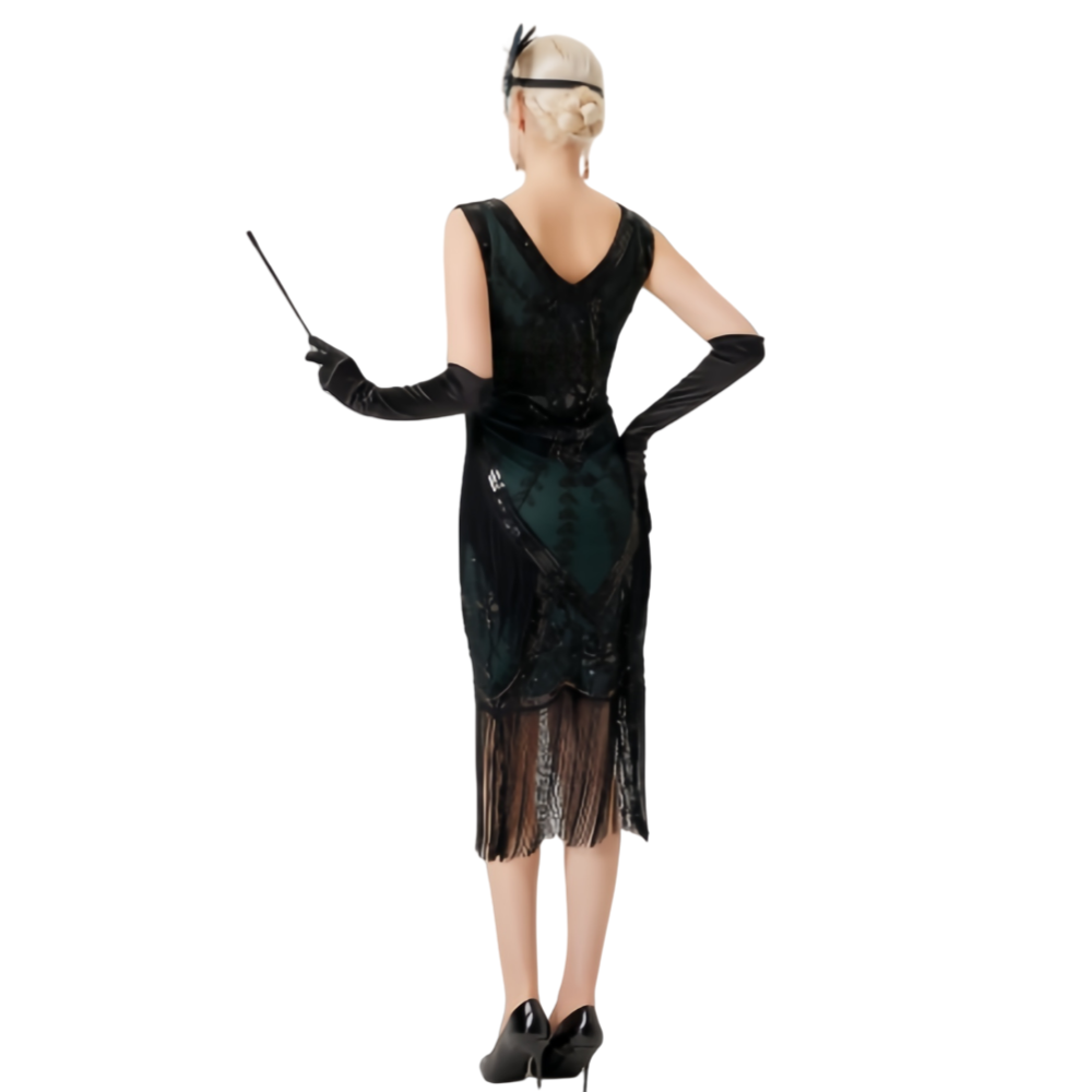 Vintage Black Green 1920s Gatsby Dress Women Sequin Flapper Costume Accessories Retro Outfit