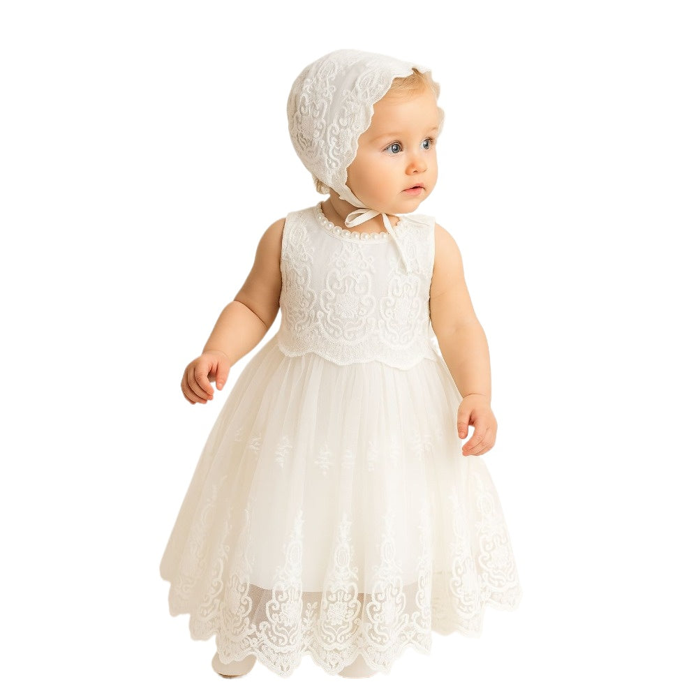 Elegant Lace Baby Christening Gown with Bonnet MEEJOY