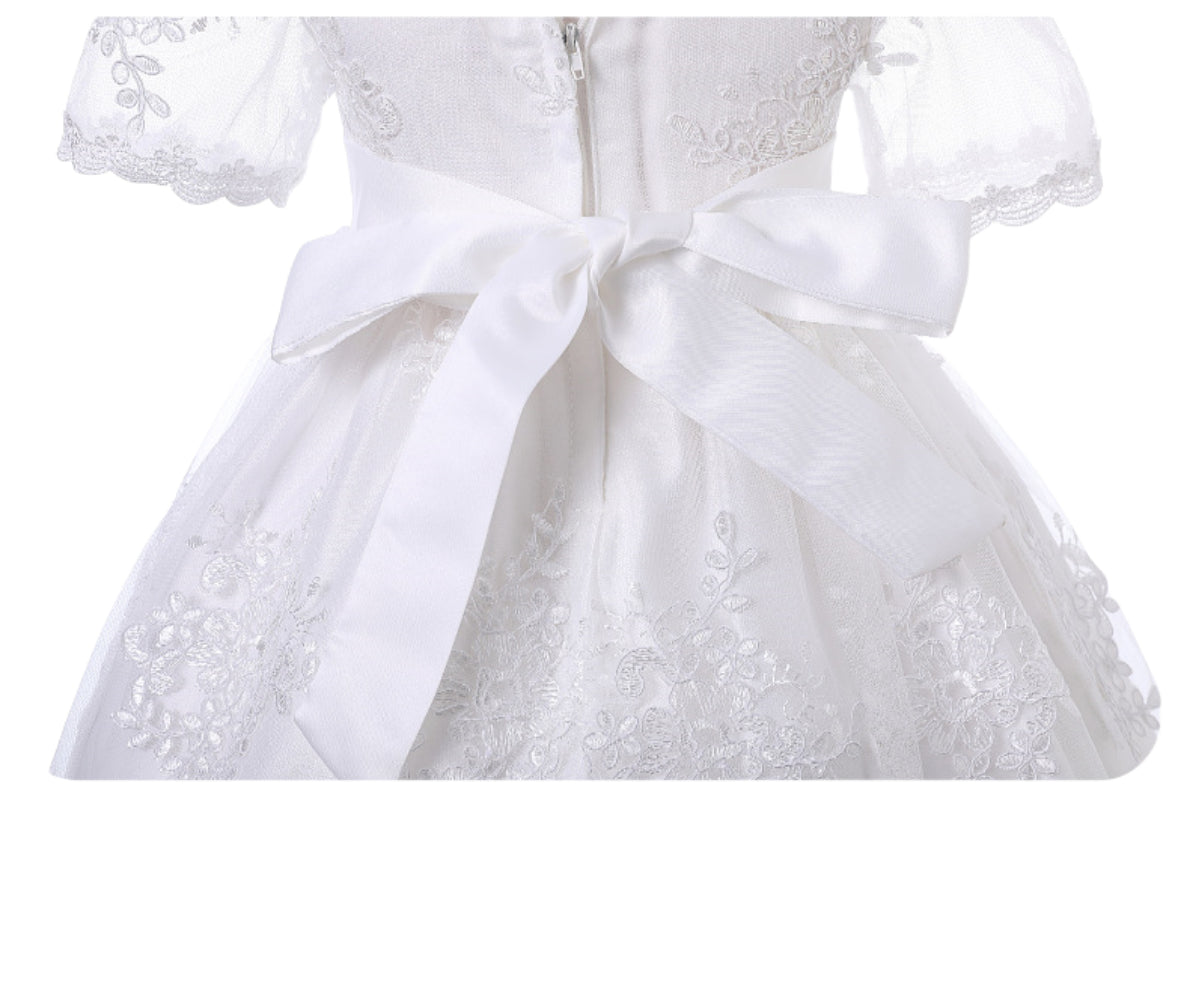 Baby Girl Lace Christening Gown Ivory Long Dress – Infant Baptism Outfit