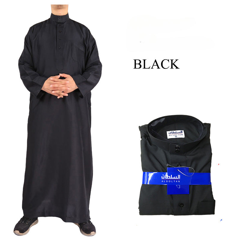 Mens Muslim Clothing Saudi Arab Long Sleeve Thobe Islamic Jubba Kaftan Long Robe Black Bisht