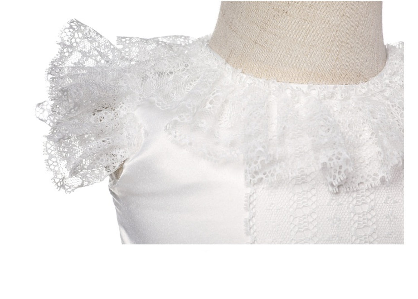 Baby Girl Long Satin Christening Gown – Lace Trim Princess Dress