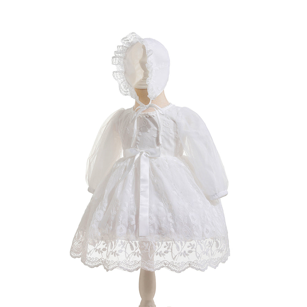 Long Sleeve Baby Girl Christening Dress – Spring Autumn Lace Princess Gown