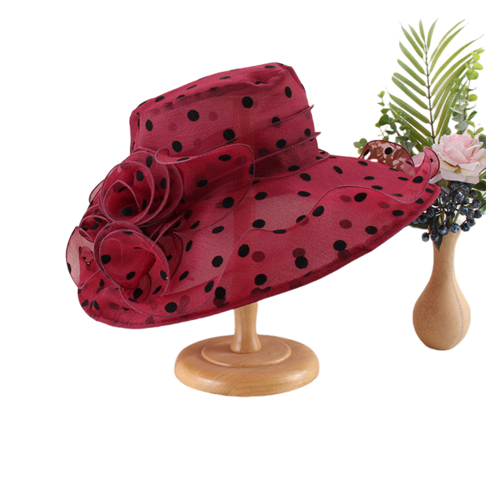 Elegant Women’s Wide Brim Sun Hat – Fold-able Floral & Polka Dot Summer Beach Hat for Outdoor Sun Protection and Garden Parties
