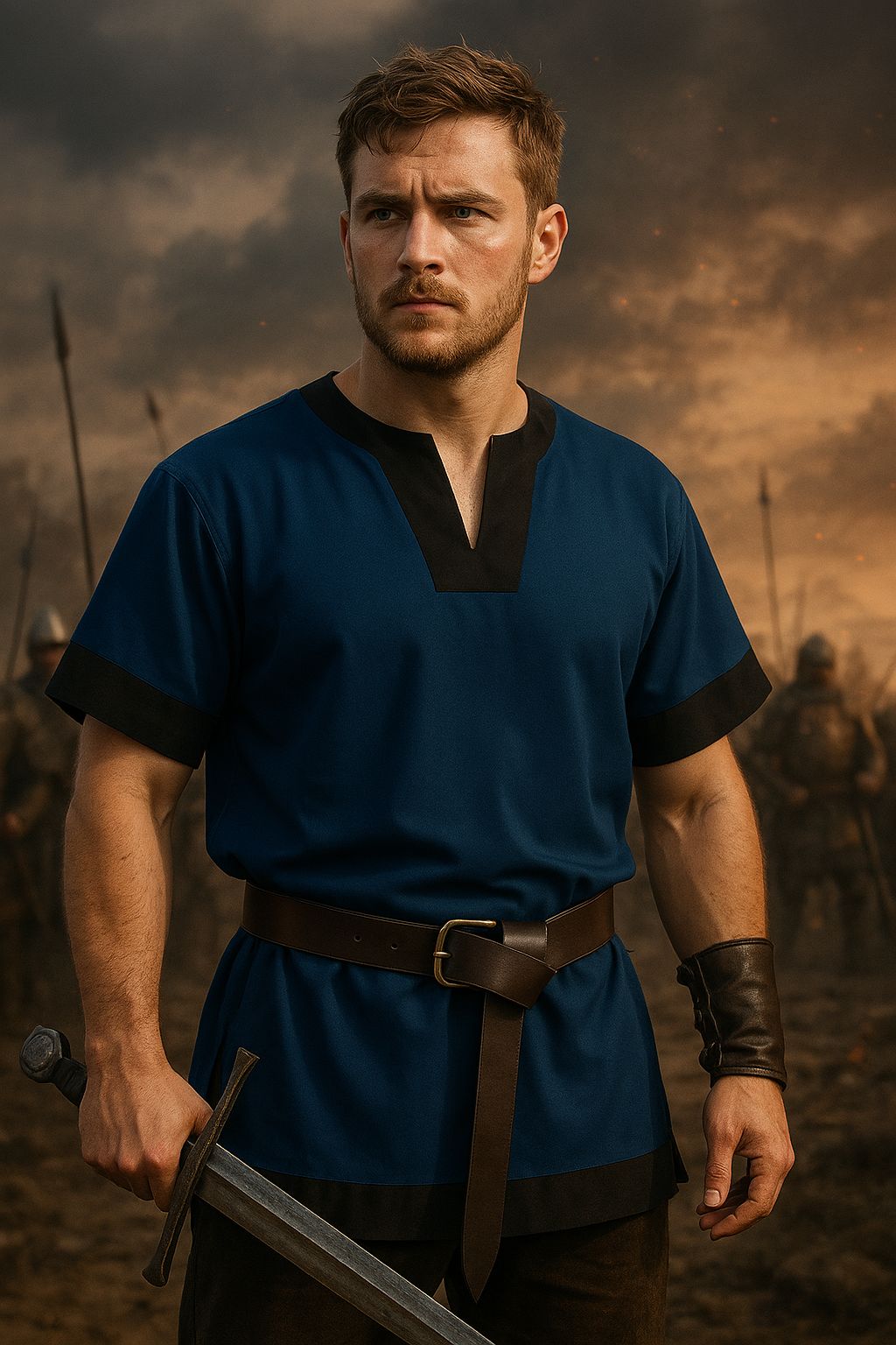 Short Sleeve Medieval Shirt Men's Warrior Top Ancient Theater Soldier Costumes
