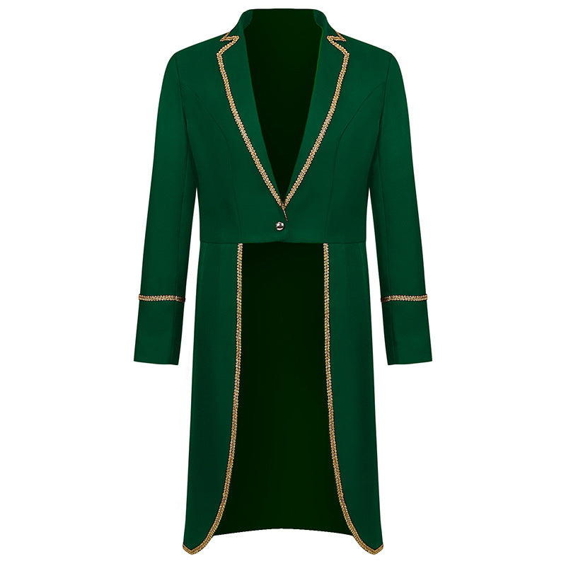 Men's Medieval Vintage Mid-length Punk Tuxedo Tailcoat and Gold Trim Halloween Costume