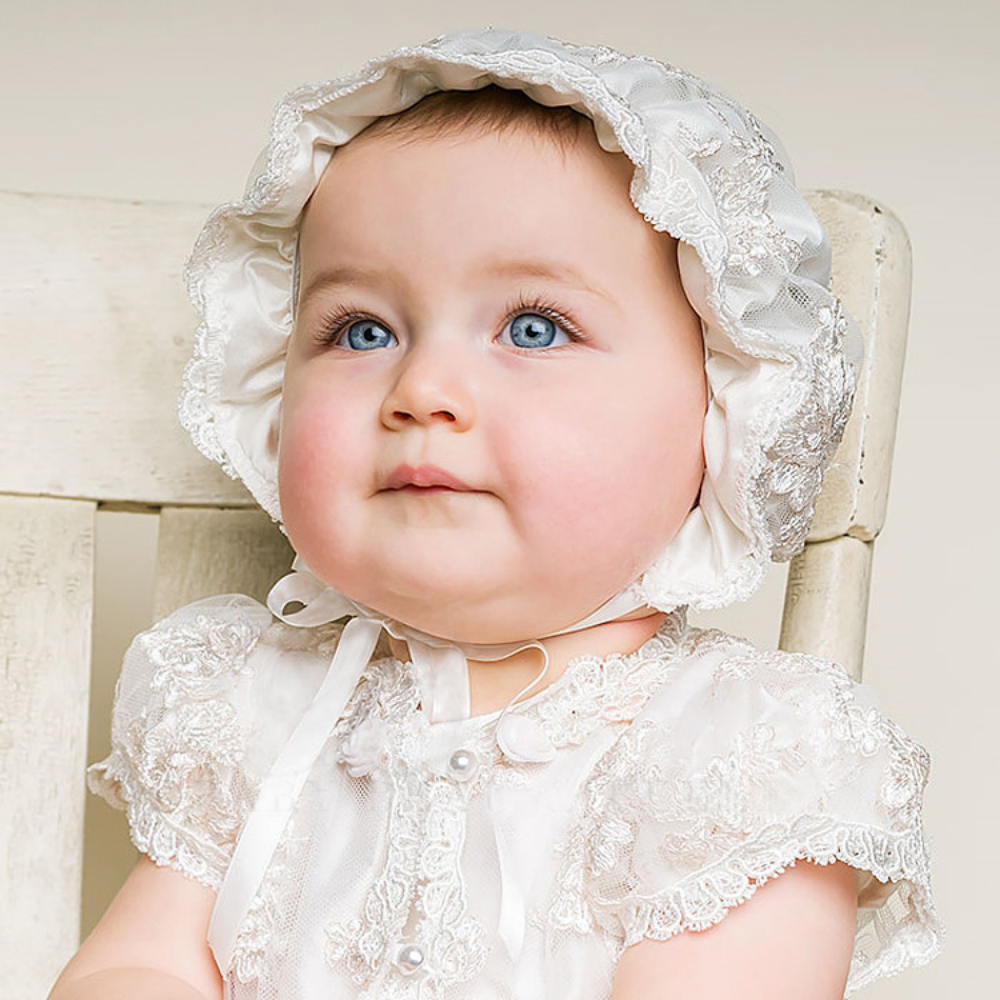 Luxury 3PCS Baby Girl Christening Gown – Long Lace Baptism Dress
