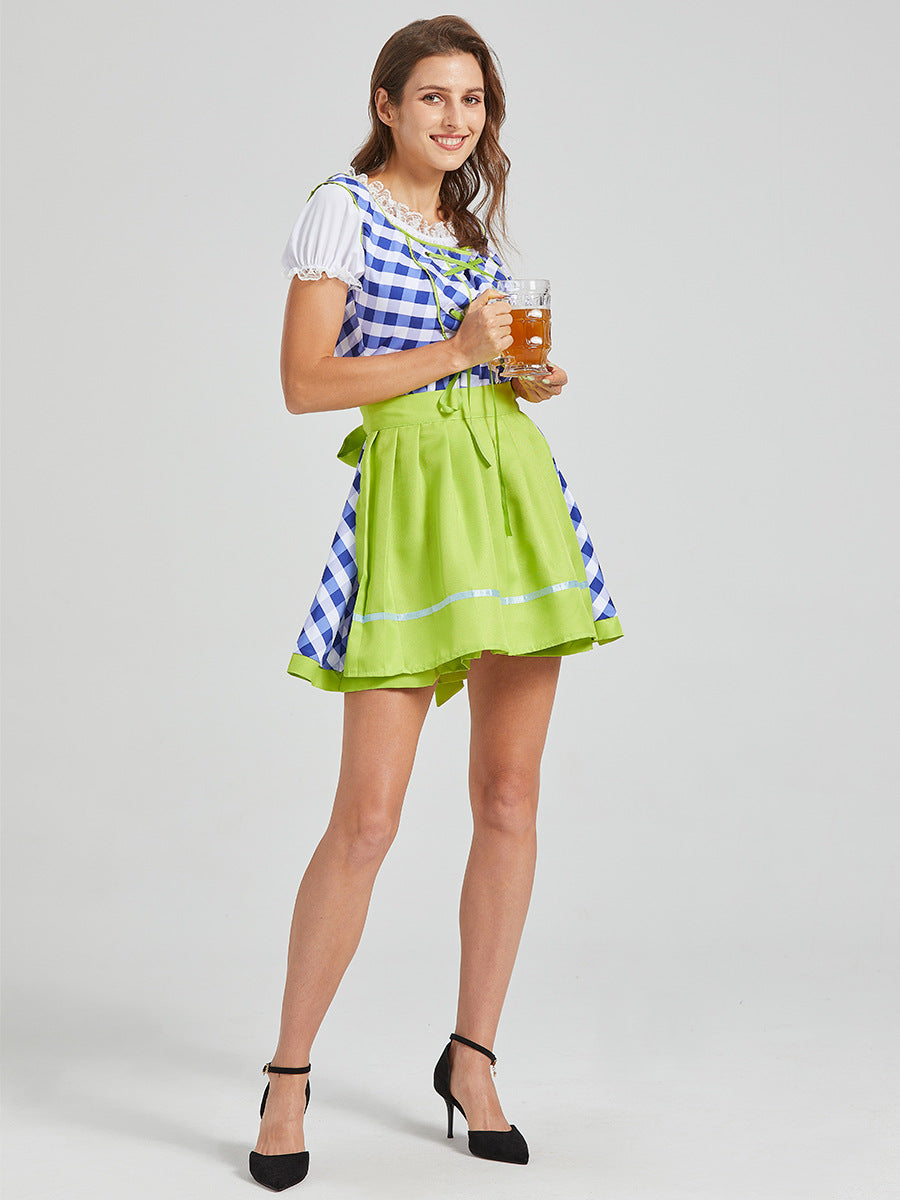 Womens Dirndl Dress Bavarian German Traditional Oktoberfest Beer Girls Costume Grid