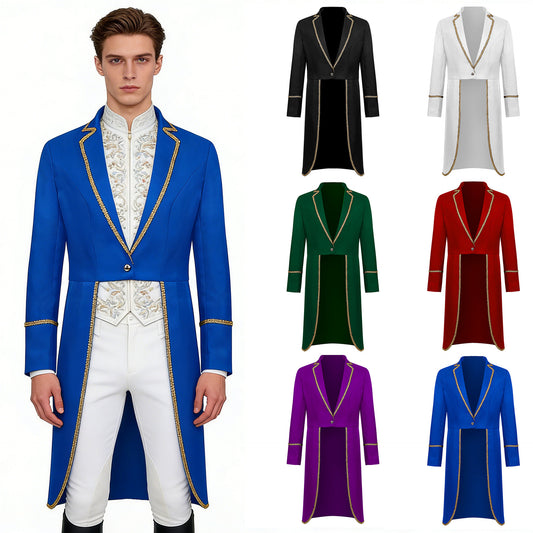 Men’s Mid-Length Punk Tailcoat w/ Gold Trim – Medieval/Victorian | S–3XL