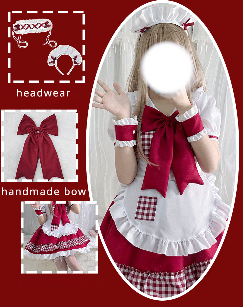 Maid Little Red Dress Costume - Lolita Style Xmas Gift for Girl Women