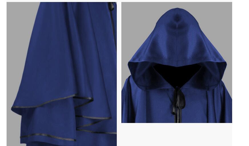 Hooded Cloak Halloween Robe Monk Robe Cape Long Sleeve Wizard Sorcerer Reaper Cloak