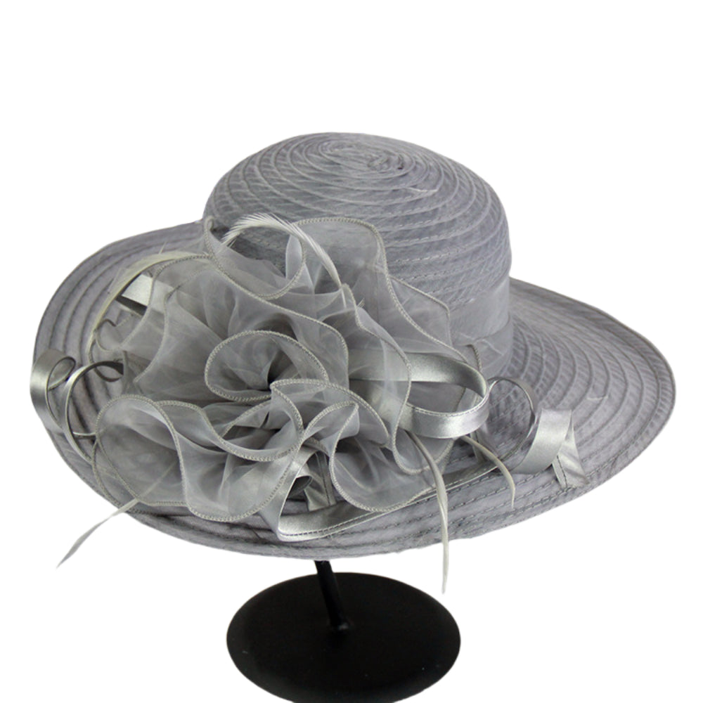 Elegant Women’s Spring Summer Organza Wide Brim Hat – Floral Mesh Sun Hat for Outdoor Events, Melbourne Cup, Fashion Outfits, Weddings, and UV Protection