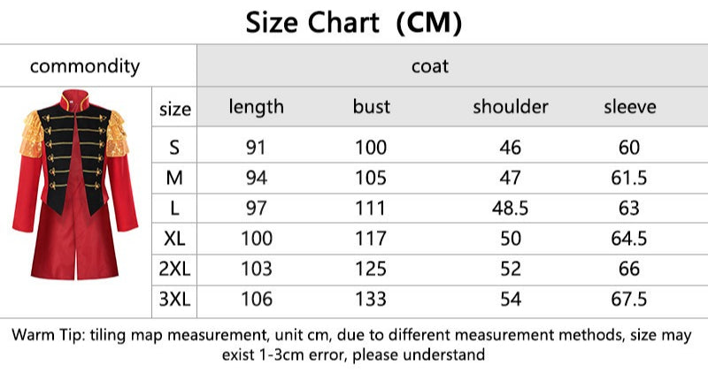 Mens Ringmaster Jacket Medieval Prince Circus Stage Costume Coat