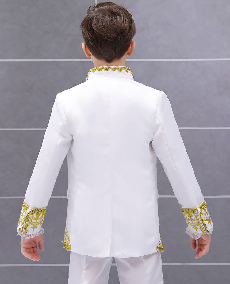 Boys Palace Prince Costume Jacket Pants Royal Stage Outfit Wedding Suit with Pants