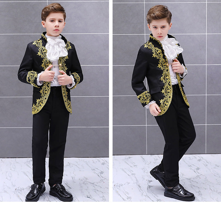 Boys Palace Prince Costume Jacket Pants Royal Stage Outfit Wedding Suit with Pants
