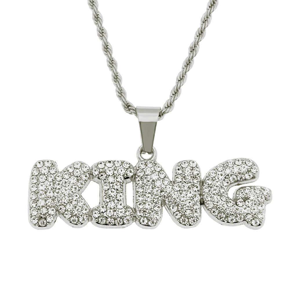 Hip Hop Men's Diamond Letter King Pendant Necklace Jewelry