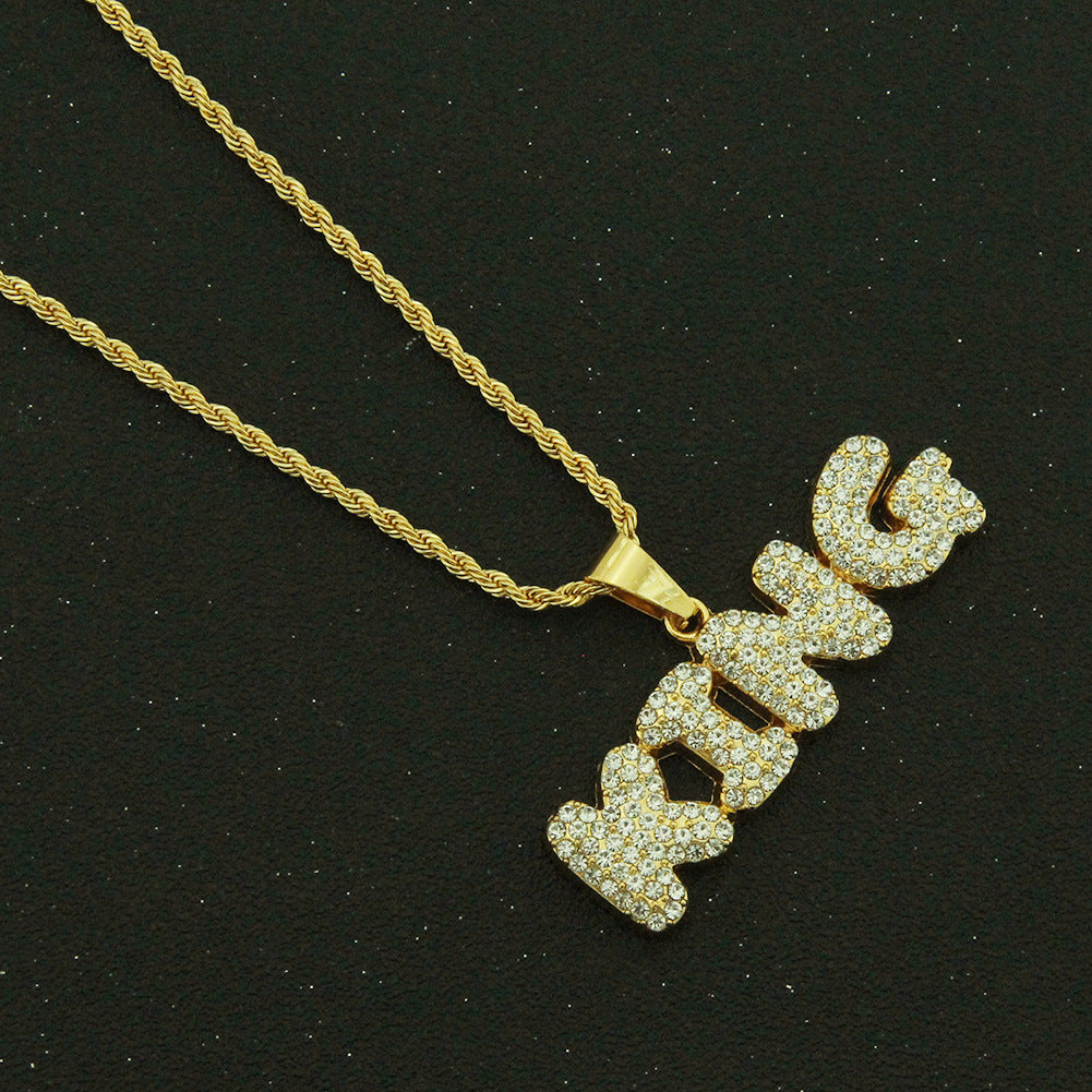 Hip Hop Men's Diamond Letter King Pendant Necklace Jewelry