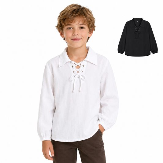 Kids Halloween Renaissance Victorian Steampunk Shirt – Black Pirate Costume