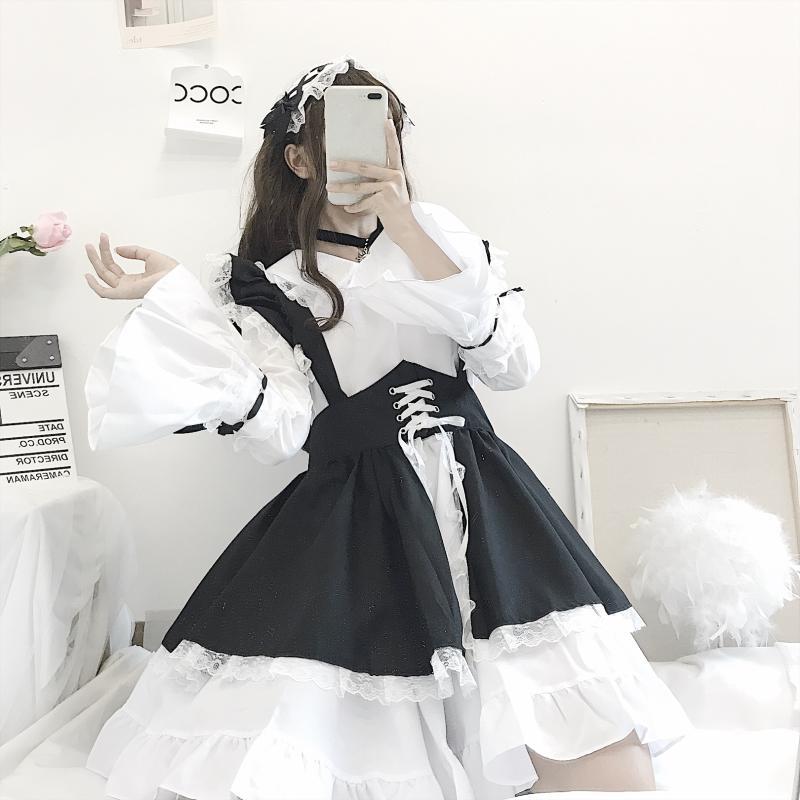 Cute Japanese Lolita Maid Outfit - Black and White Dress & Women's Boss Suit Set Size S-4XL