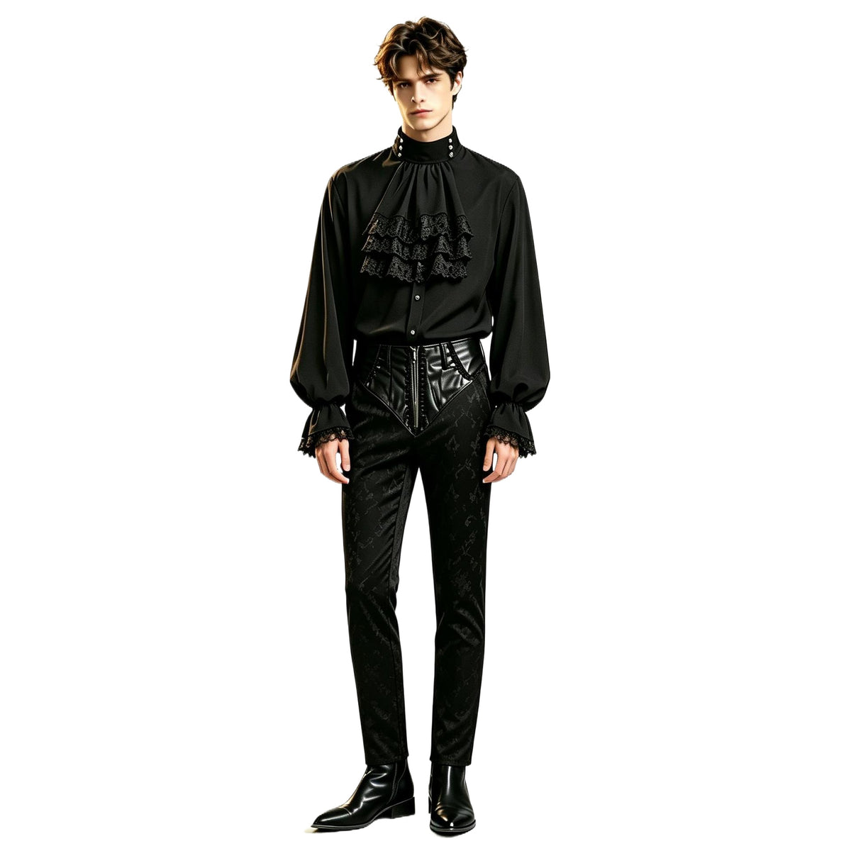 Men's Gothic Victorian Vampire Costume – Ruffle Shirt & Jacquard Pants MEEJOY
